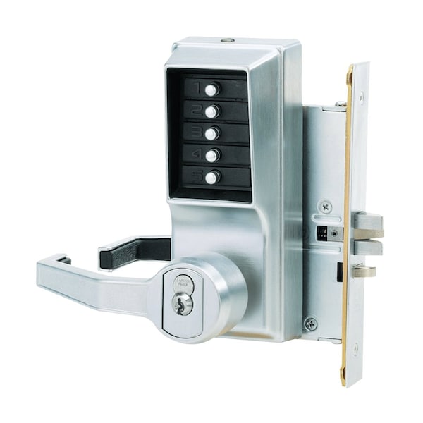 Mortise Combination Lever Lock, Key Override, Passage, Lockout, Less Core, Satin Chrome